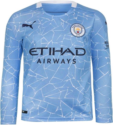 PUMA MCFC Home Replica LS With Sponsor Logo Football Shirt Team Light