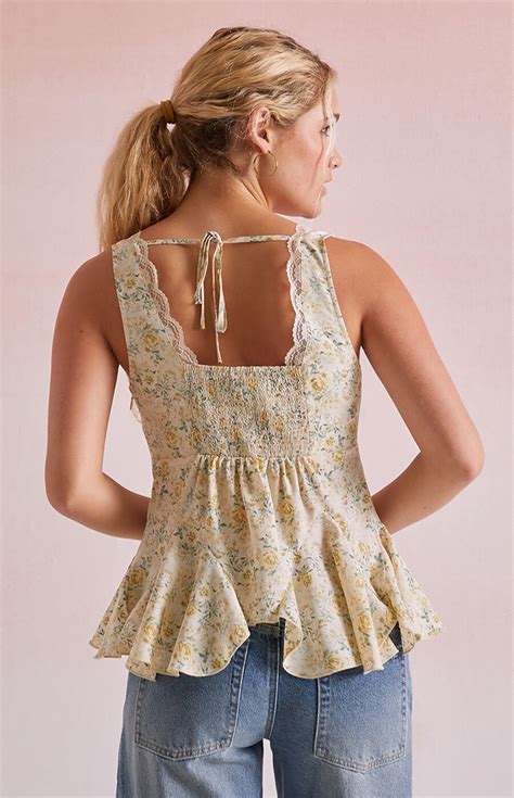 Beverly And Beck Ollie Lace Trim Floral Tank Top Pacsun