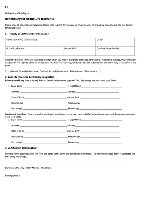 Fillable Beneficiary For Group Life Insurance Form Printable Pdf Download