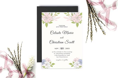 Watercolor Floral Wedding Invitation Graphic by Creative Tacos ...