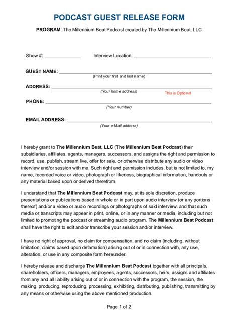 Fillable Online Podcast Guest Release Form Fax Email Print Pdffiller