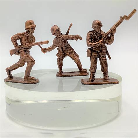 Bronze Plated WWII Plastic Toy Soldiers- 3 Collectible Pieces 1 3/4" T