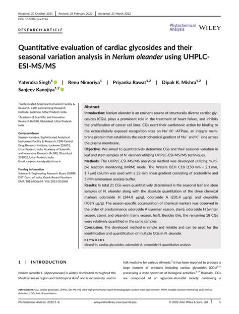 PDF Quantitative Evaluation Of Cardiac Glycosides And Their Seasonal