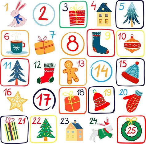 Digital vector advent calendar with isolated items on white background ...