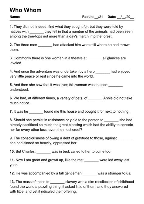 101 Printable Who Whom PDF Worksheets with Answers - Grammarism