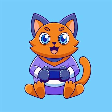 Premium Vector Cute Cartoon Gaming Cat Illustration