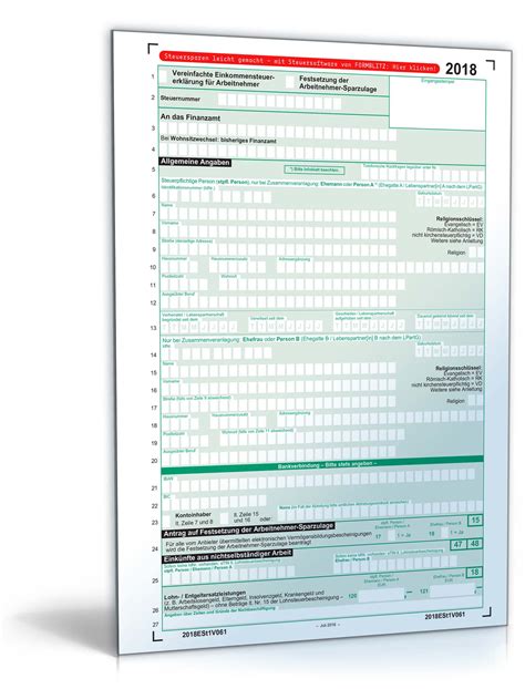 Steuerformular Vereinfachte Einkommensteuererklärung 2018