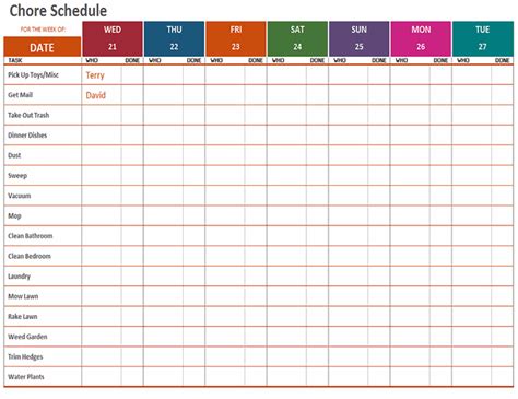 Chores Schedule Template For Your Needs