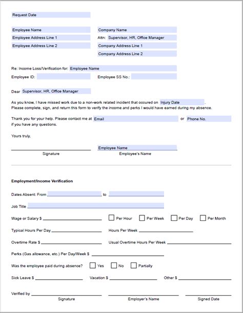 Lost Income Verification Letter Template To Send To Employer Injury