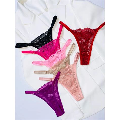 Kit Calcinha De Renda String Fio Dental Tanga Sexy De Regulagem Lingerie Feminina Shopee Brasil