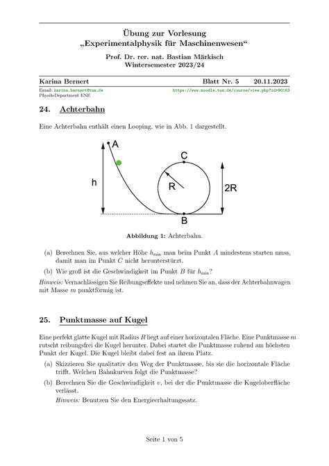 Blatt Ubung Zur Vorlesung Experimentalphysik F Ur