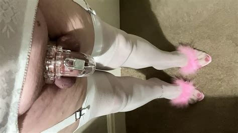 Mature Tvroses Caged Clitty In White Stockings And Suspenders Shemale Porn Xhamster