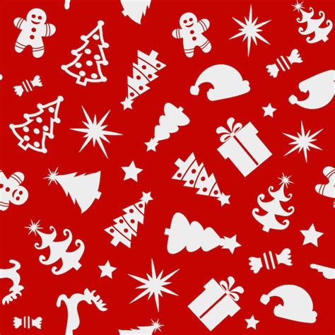 Premium Vector Christmas Seamless Pattern Of Icons On Red Background