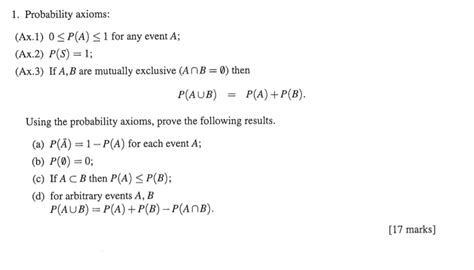 Solved 1 Probability Axioms Ax 1 0P A