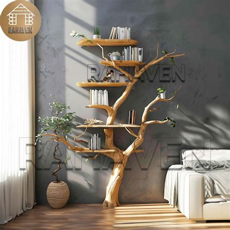 Tree Branch Bookshelf Floating Book Shelf Solid Wood Decor Wall Mount