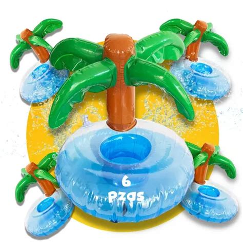 6 Portavasos Palmera Isla Inflable Fiesta Alberca Porta Vaso