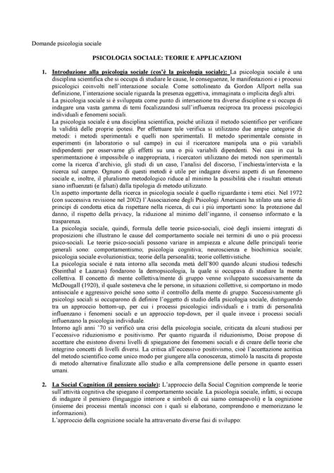 M5 Riassunto Domande Psicologia Sociale Psicologia Sociale Teorie