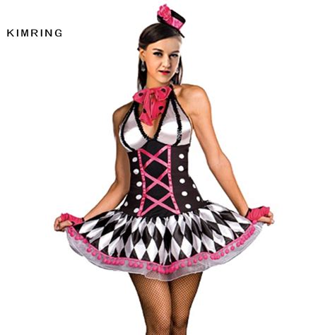 Kimring Sexy Harlequin Halloween Costume Circus Clown Cosplay Women Magician Adult Costume Fancy