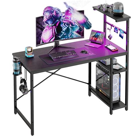 Bestier 44 in. Rectangular Black Grained Gaming Desk with RGB LED ...