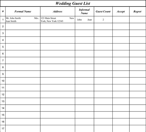 Wedding Guest Spreadsheet Template