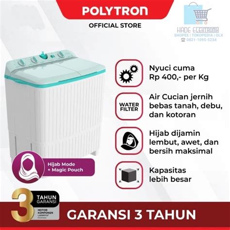 Jual POLYTRON Mesin Cuci 2 Tabung Giant Series Hijab 8 KG PWM 8076 G