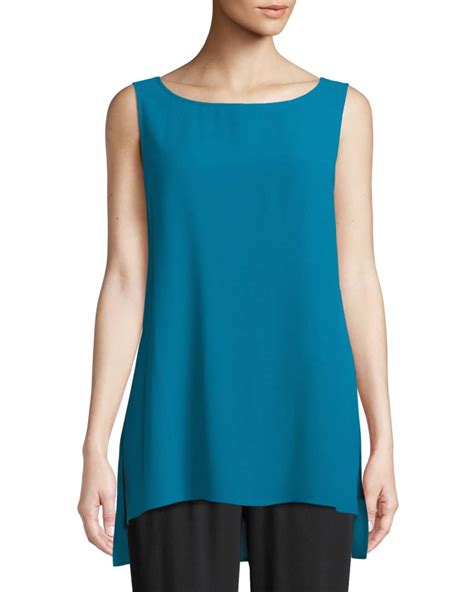 Eileen Fisher Silk Georgette Bateau Neck Long Tank Neiman Marcus