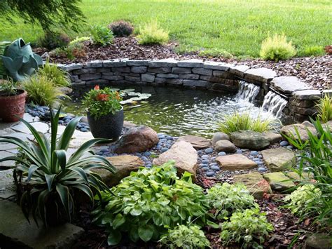 Garden Green Grass Yard Decorated With Small Backyard Pond Ideas And