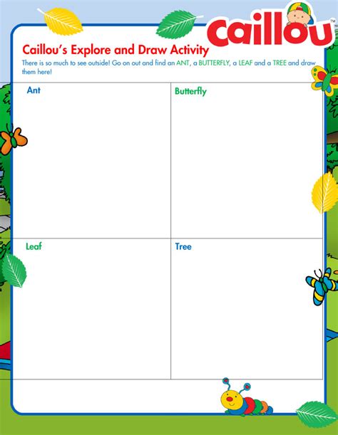 Caillou Summer Learning Activity: Explore & Draw - Caillou