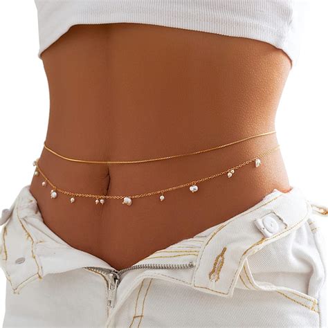 Amazon Pcs Summer Beach Beads Waist Chain Bikini Multilayer Pearl Waist Belly Chain Sexy