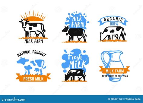 Milk Emblem And Dairy Label With Splashes And Blots Vector Milk Stains