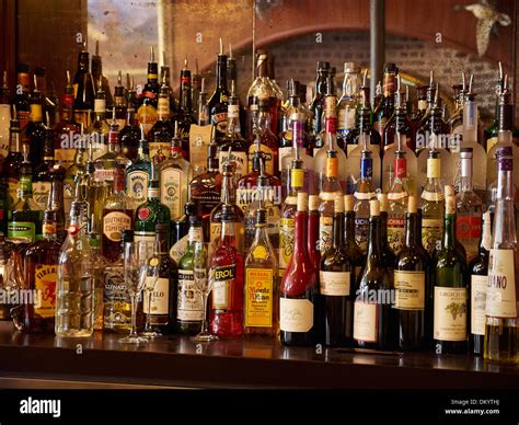 Bottles Of Liquor Set Out Behind A Bar Stock Photo Alamy