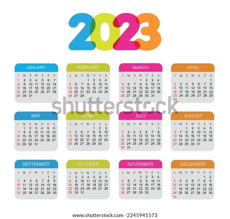 2023 Calendar Colorful Calendar 2023 Template Stock Vector (Royalty ...