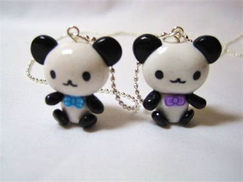 Best Friends Kawaii Pandas Polymer Clay Charms Bff Silver Etsy Cute