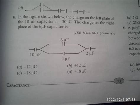 5 In The Figure Shown Below The Charge On The Left Plate Of The 10μf Ca