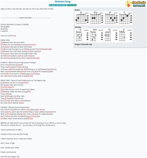 Chord: Skeleton Song - Kate Nash - tab, song lyric, sheet, guitar, ukulele | chords.vip