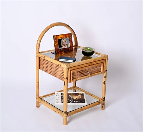 Pair Of French Riviera Nightstands In Bamboo Rattan And Straw Italy