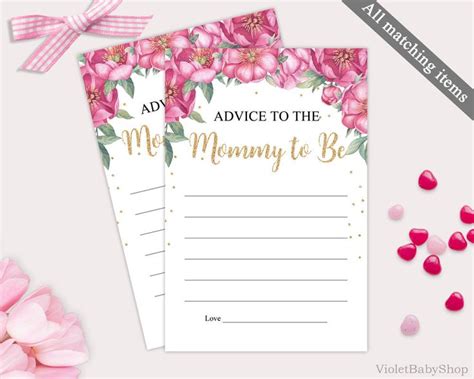 Two Mother To Be Advice Cards With Pink Flowers