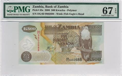 Zambia S1R4 500 Kwacha 2006 P43 B145e UNC Polymer Banknotes