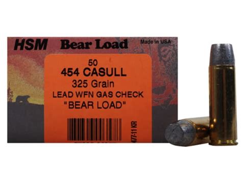 Hsm Bear Ammunition 454 Casull 325 Grain Lead Wide Flat Nose Gas Check