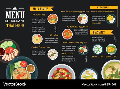 Thai food restaurant menu template flat design Vector Image