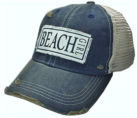 Beach Girl Denim Navy Blue Vintage Style Baseball Cap Trucker Hat