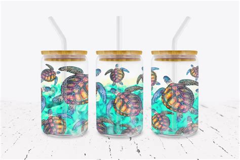 Sea Turtles 16 Oz Libbey Glass Can Wrap Crafty Bucks