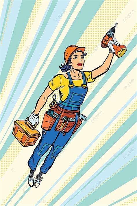 A Skilled Female Construction Worker With A Power Drill Carrying Out ...