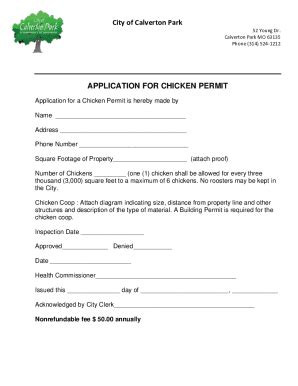 Fillable Online City Of Calverton Park APPLICATION FOR CHICKEN PERMIT