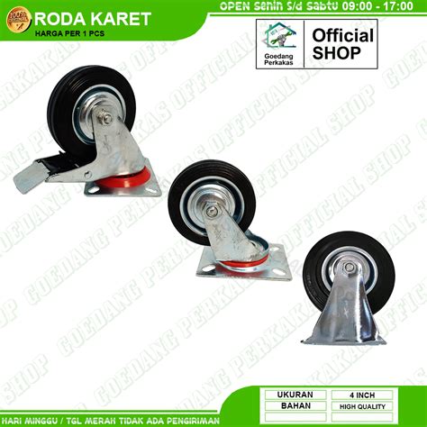 Jual Roda Kastor Castor Troli Inch Hidup Rem Roda Karet Plat Besi