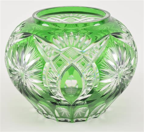 Lot Large Green Cut To Clear Cut Glass Bowl Or Vase 85in H X 11in W