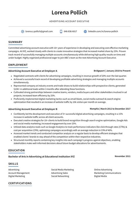 Advertising Account Executive Resume Cv Example And Writing Guide