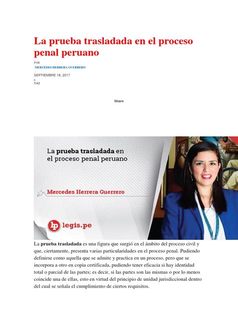 La Prueba Trasladada En El Proceso Penal Peruano Pdf Evidencia Ley