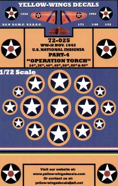 Yellow Wing Decals 72 025 US National Insignia Operation Torch