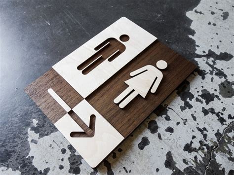 Unisex Wood Restroom Arrow Sign Male Female Directional Etsy